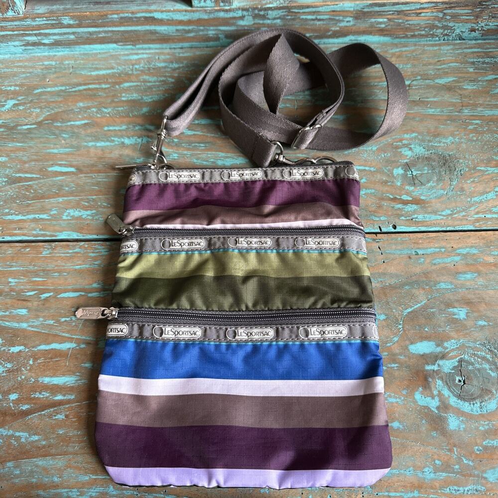 LeSportsac Madison Bag Cross-Body Purse Adjustable Strap Multi Color Striped Zip